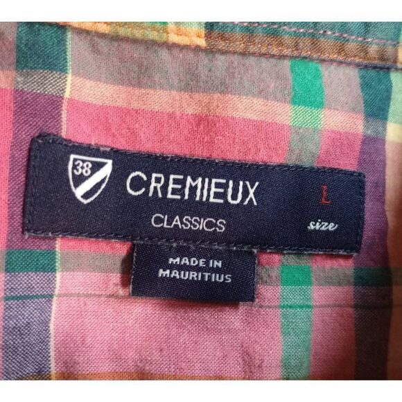 Cremieux Shirt Men's Large Pink Blue Plaid Button Front Short Sleeve - Picture 6 of 8